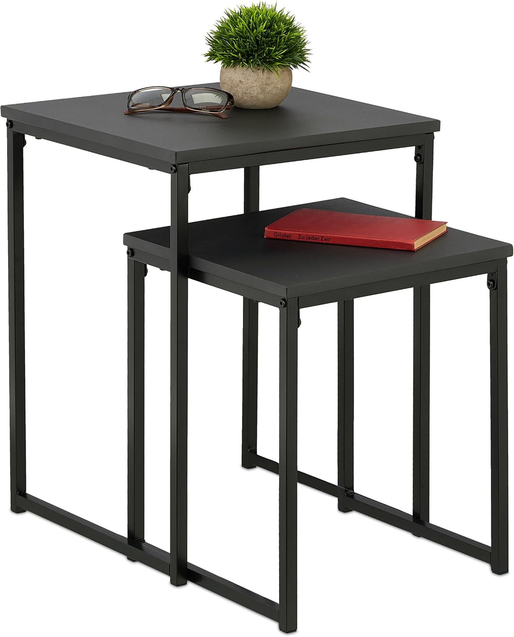 Relaxdays Side Table Set of 2, Black, 54 x 40 x 40 cm