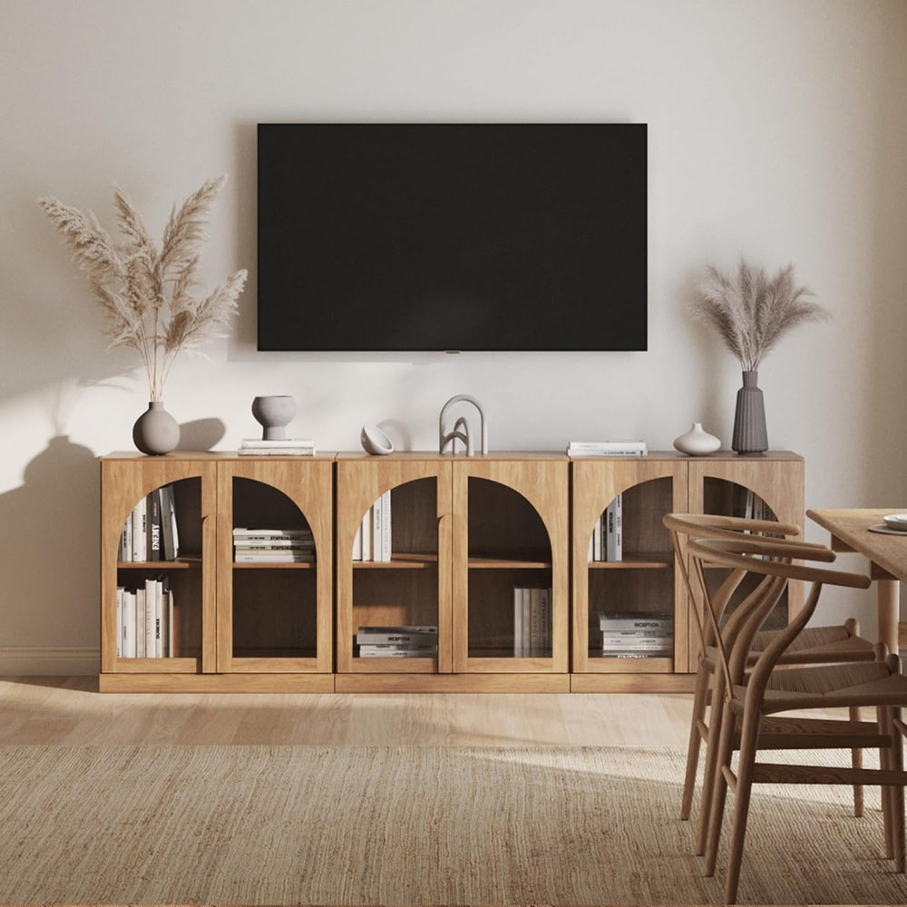 BELLEZE Bijou Bookcase with Glass Door, Set of 3 - Camel
