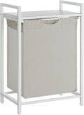 VASAGLE Laundry Hamper, Laundry Basket, Laundry Sorter with A Pull-Out and Removable Bag, Shelf, Metal Frame, 17.2 Gallons (65 L), 19.7 x 13 x 28.4 Inches, Cream White and Cloud White UBLH101W01