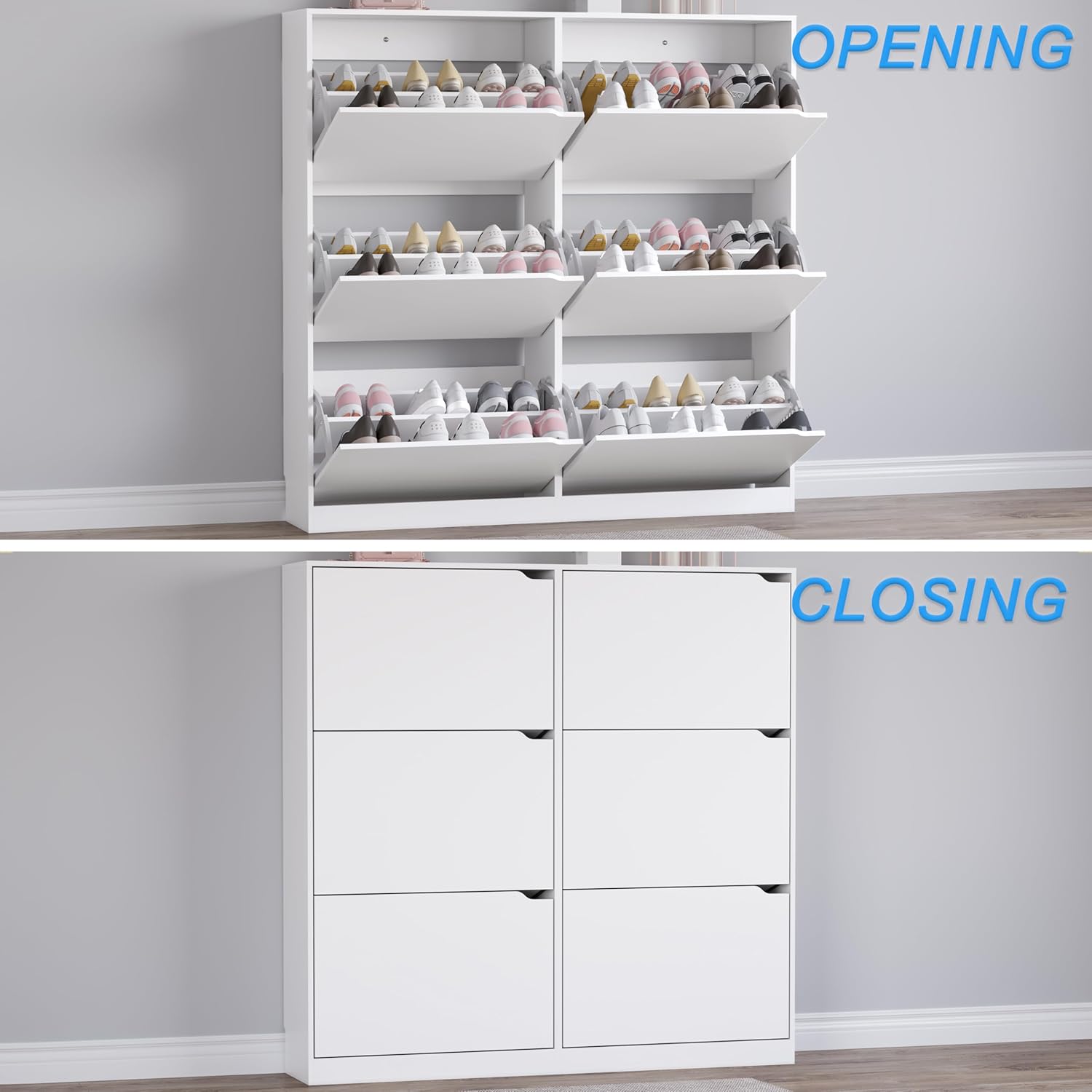 Shoe Cabinet with 6 Flip Drawers, Slim Narrow Shoe Storage Cabinet, Freestanding Shoe Organizer for Entryway, Hallway, Foyer
