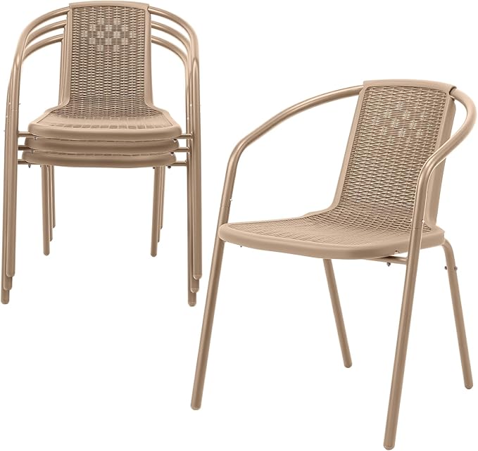VINGLI Plastic Stackable Patio Chairs, Set of 4, Champagne