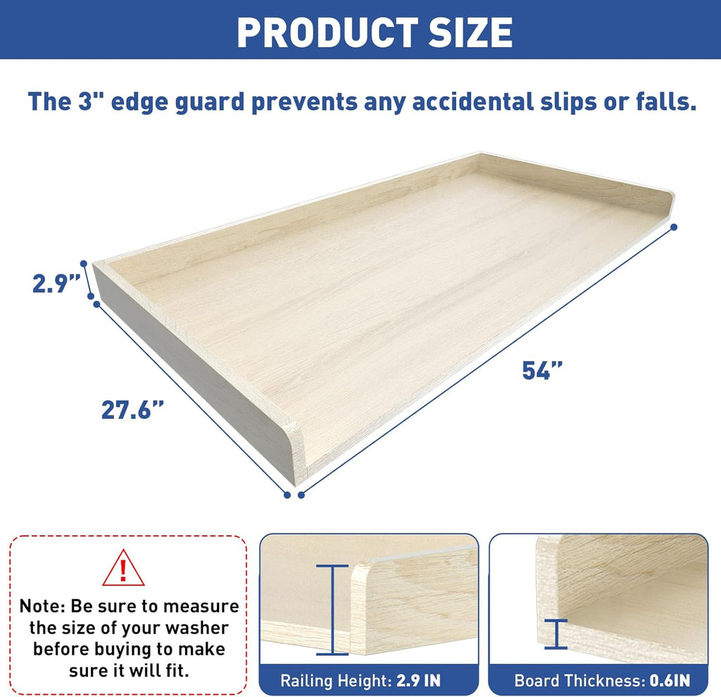 Washer Dryer Countertop: 27.5" x 54" Laundry Topper for Washer and Dryer - Non-Slip Washer and Dryer Countertop with Safety Edge - Laundry Room Organization (Wood)