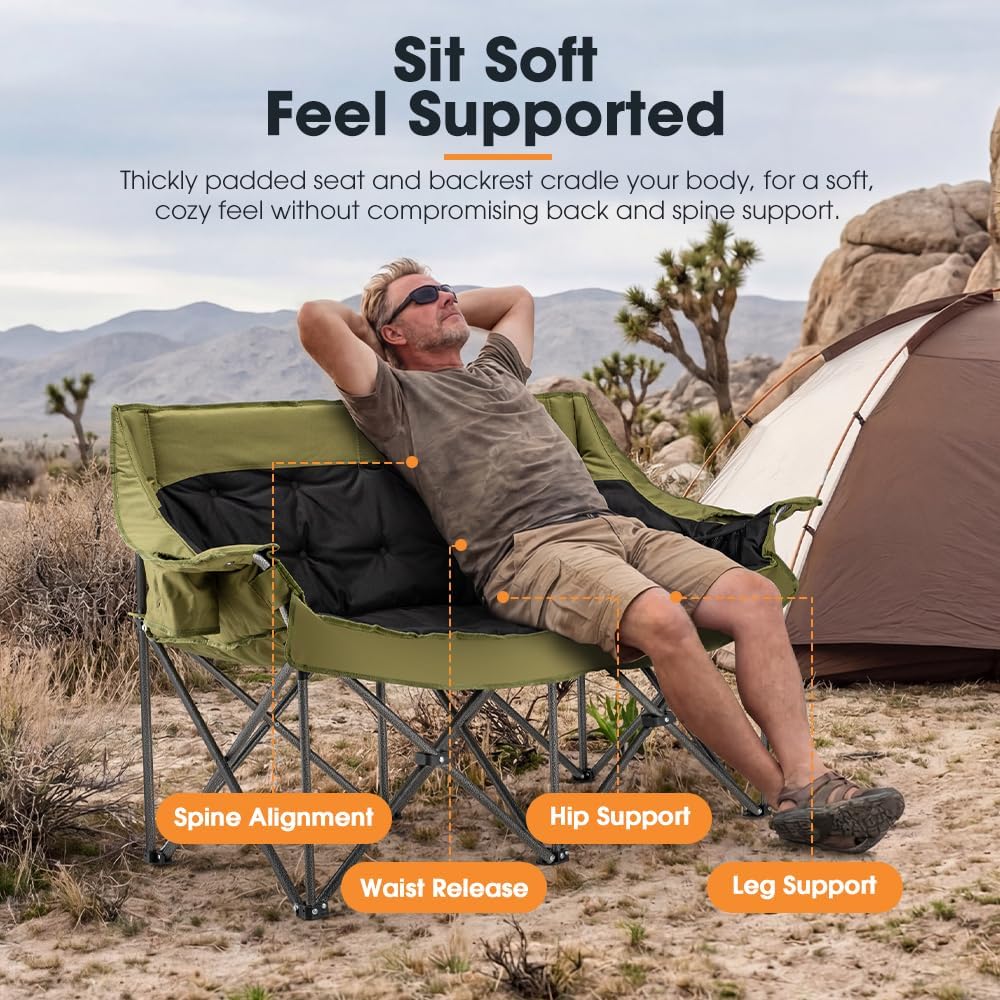 SAN HIMA Double Camping Chair for 2 Person, 650 LBS Heavy Duty Folding Lovese...