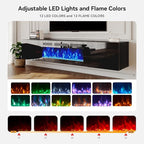 MXV 70'' Floating TV Stand, Modern Media Entertainment Center with 36" Electric Fireplace, TV Console Cabinet Wall Mounted, Adjustable 12-Color LED Lights, for Living Room, Black + Black