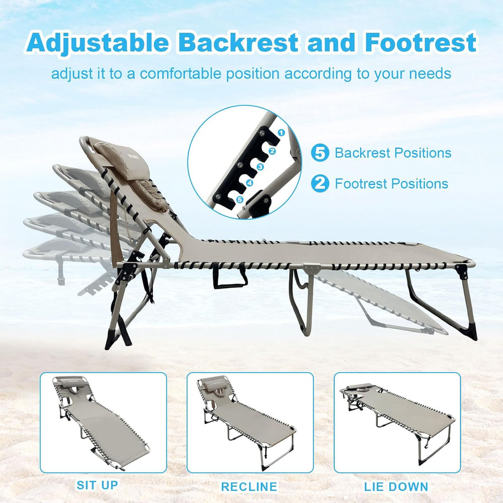 Backpack Sun Tanning Chair with Face Hole & Beach Table, 5-Position Adjus...