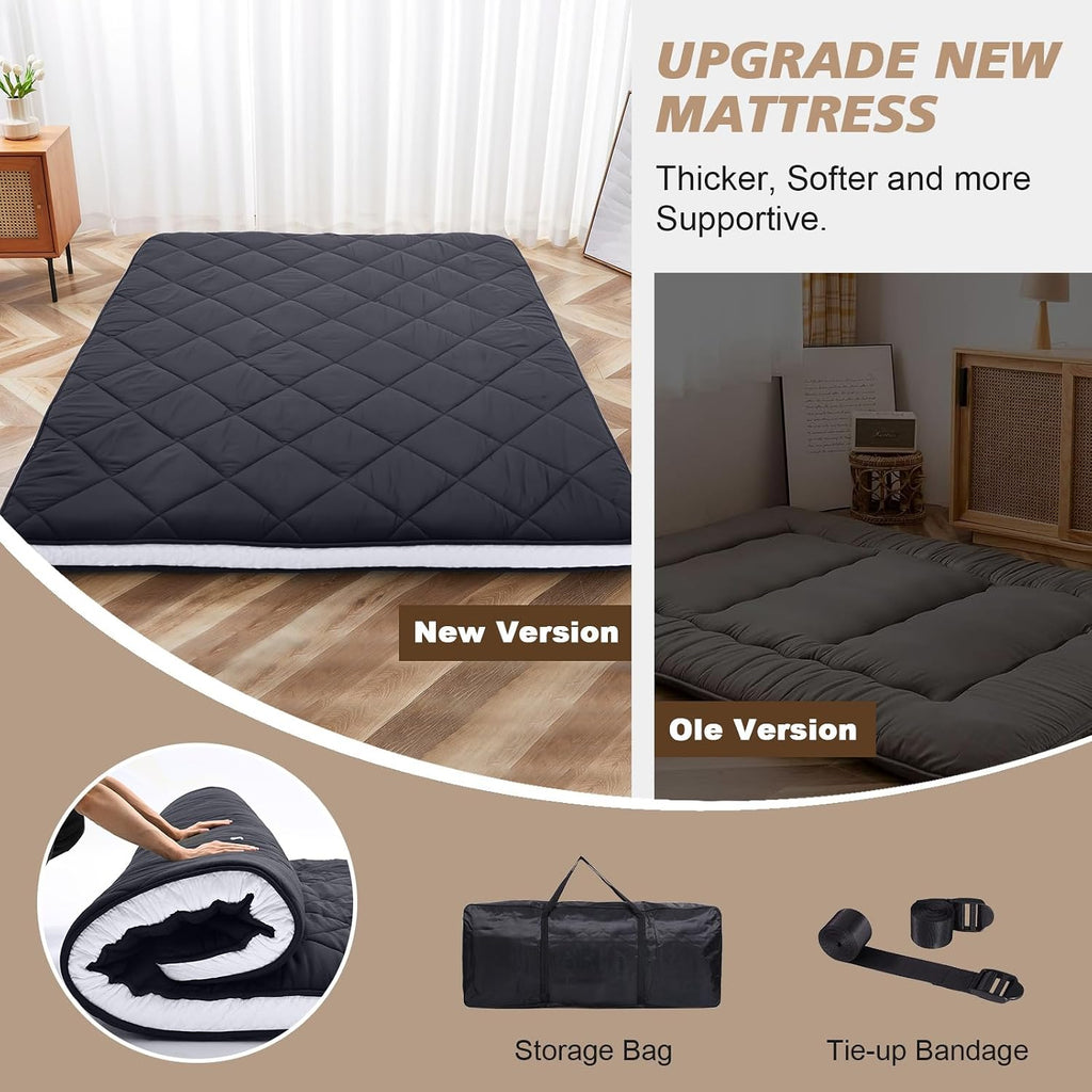 Twin Size Futon Mattress -4in Extra Thick Foldable Japanese Floor Mattress - Super Soft Fuzzy Sleeping Pad for Adults - Tatami Mat Suitable for Camping & Guest & RV Mattress- Diamond Black