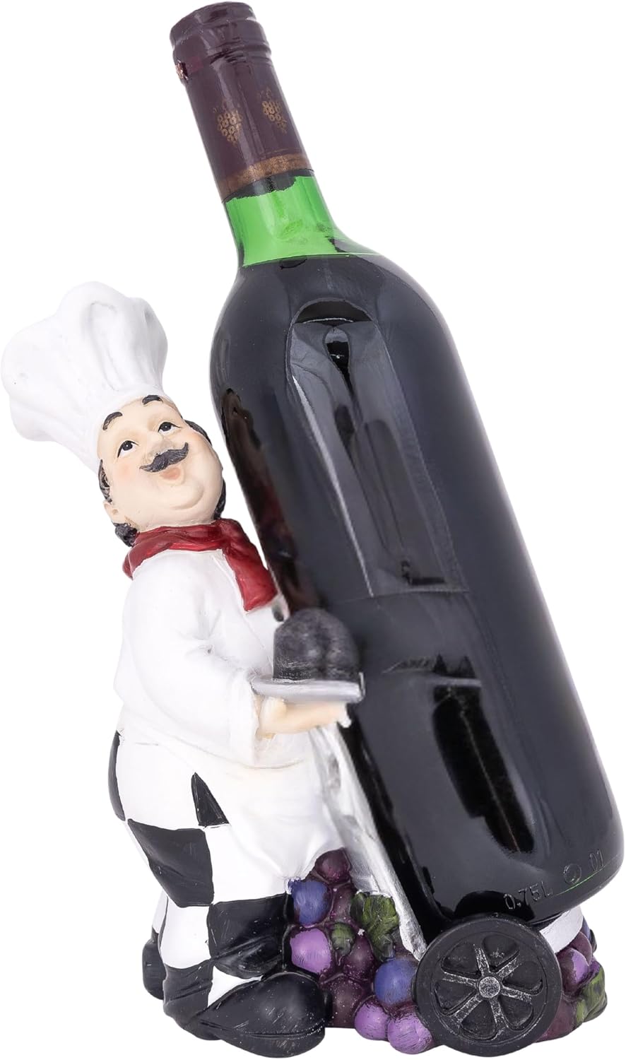 Italian Chef Wine Bottle Holder - Single Bottle Display Stand with Grapes - D...