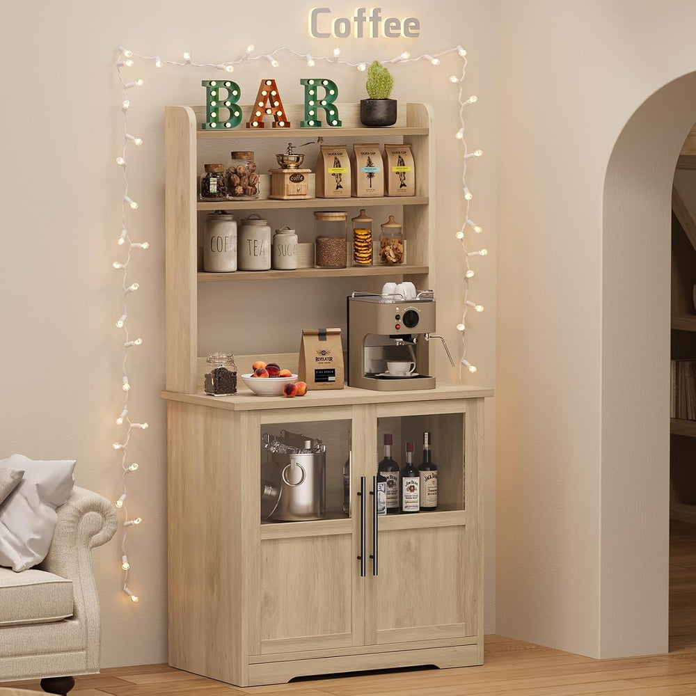 IDEALHOUSE Bakers Rack with Storage Cabinet, Microwave Stand with Power Outle...