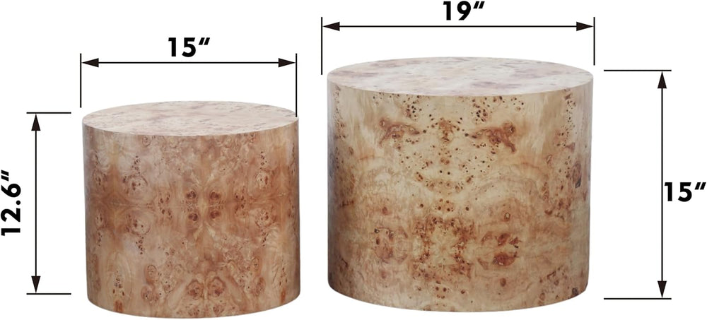 Round Burl Wood Nesting Coffee Table Set of 2, Farmhouse Side Tables | Set of...
