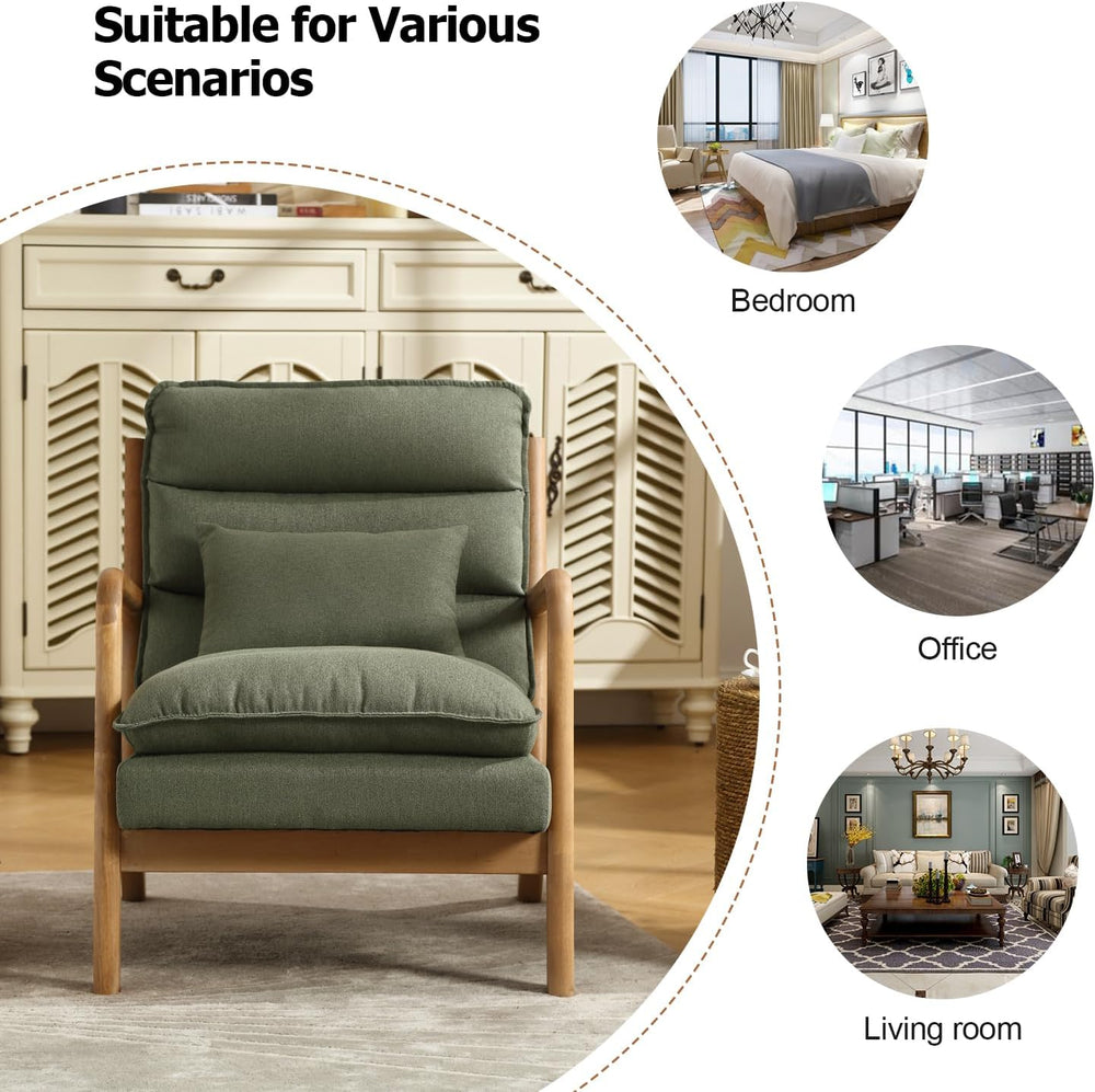 INZOY Mid Century Modern Accent Chair with Wood Frame, Upholstered Reading Ar...