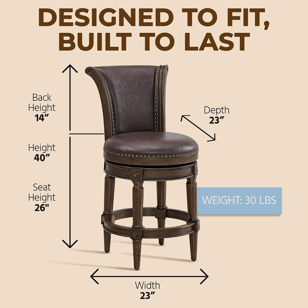 ROME + OAK Runyan 26 Swivel Counter Stool, Set of 3 | Rotating High Back Bars...