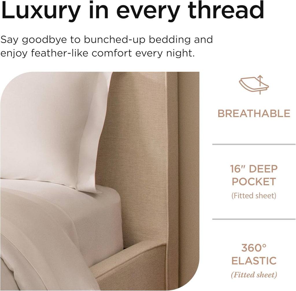 Threadmill Twin XL Sheet Sets | 656 Thread Count Supima Cotton Sheets for Twin XL Mattress | Solid Sateen Bed Sheets Set |16” Deep Pocket | Soft Breathable 3-Piece Cooling Sheet Set | White