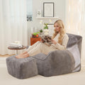 Cvortll Bean Bag Chair with Ottoman, Ultra Soft Fluffy Faux Fur Bean Bag Chairs with Foot Rest, Comfy BeanBag Sofa with Memory Foam, Armchair for Living Room, Bedroom & Game Rooms (Gray)