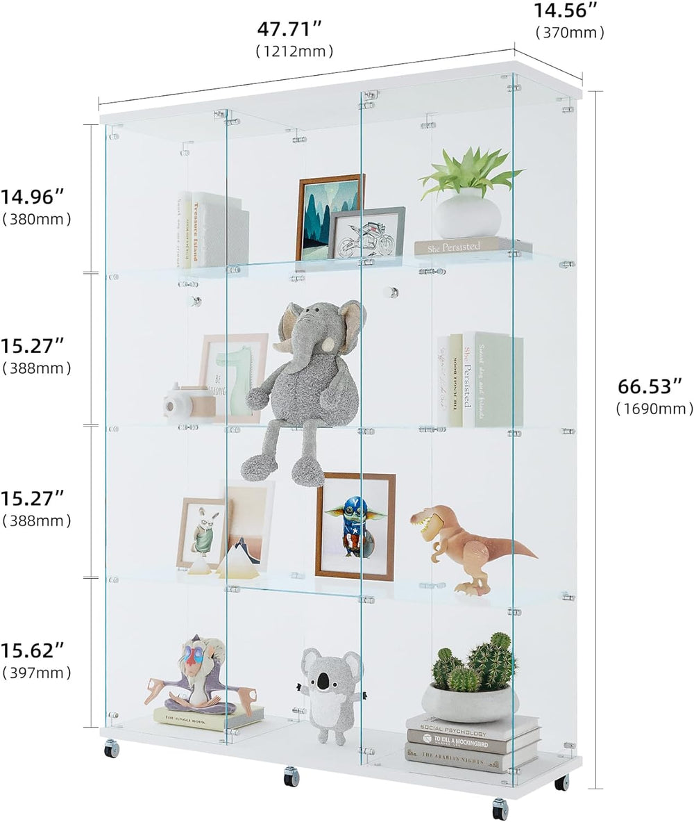 4 Shelves Glass Display Cabinet with 2 Doors Extra Large Display Case Curio C...