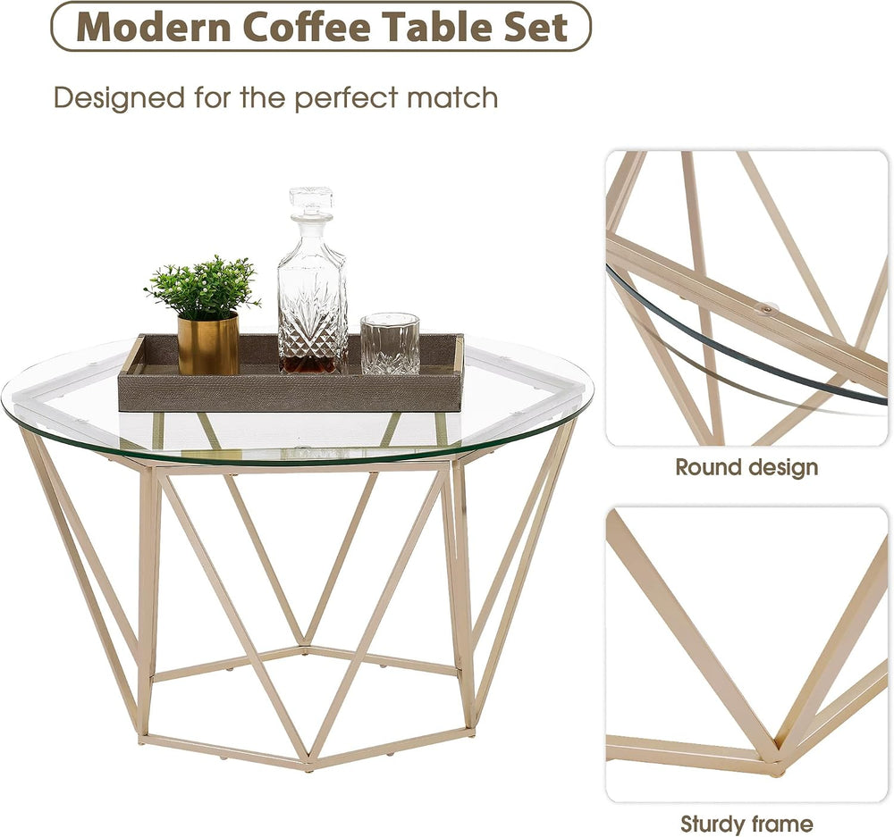 ivinta Round Nesting Coffee Table Set of 2, Modern Coffee Tables with Tempere...