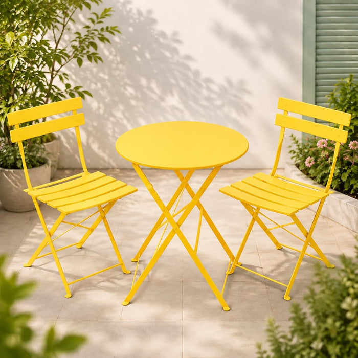 LAUSAINT HOME 3-Piece Steel Bistro Set, Weather-Resistant Folding Small Patio Dining Furniture Set, Ideal for Balcony, Garden, Yard and Indoor Spaces，Square, Yellow