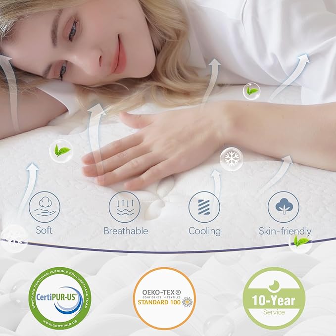 Full Size Mattress, 12 Inch Hybrid Full Mattress in a Box, Gel Memory Foam and Pocket Coils Innerpring Mattresses, Cooler Sleep with Pressure Relief and Support, 54"*75"*12"