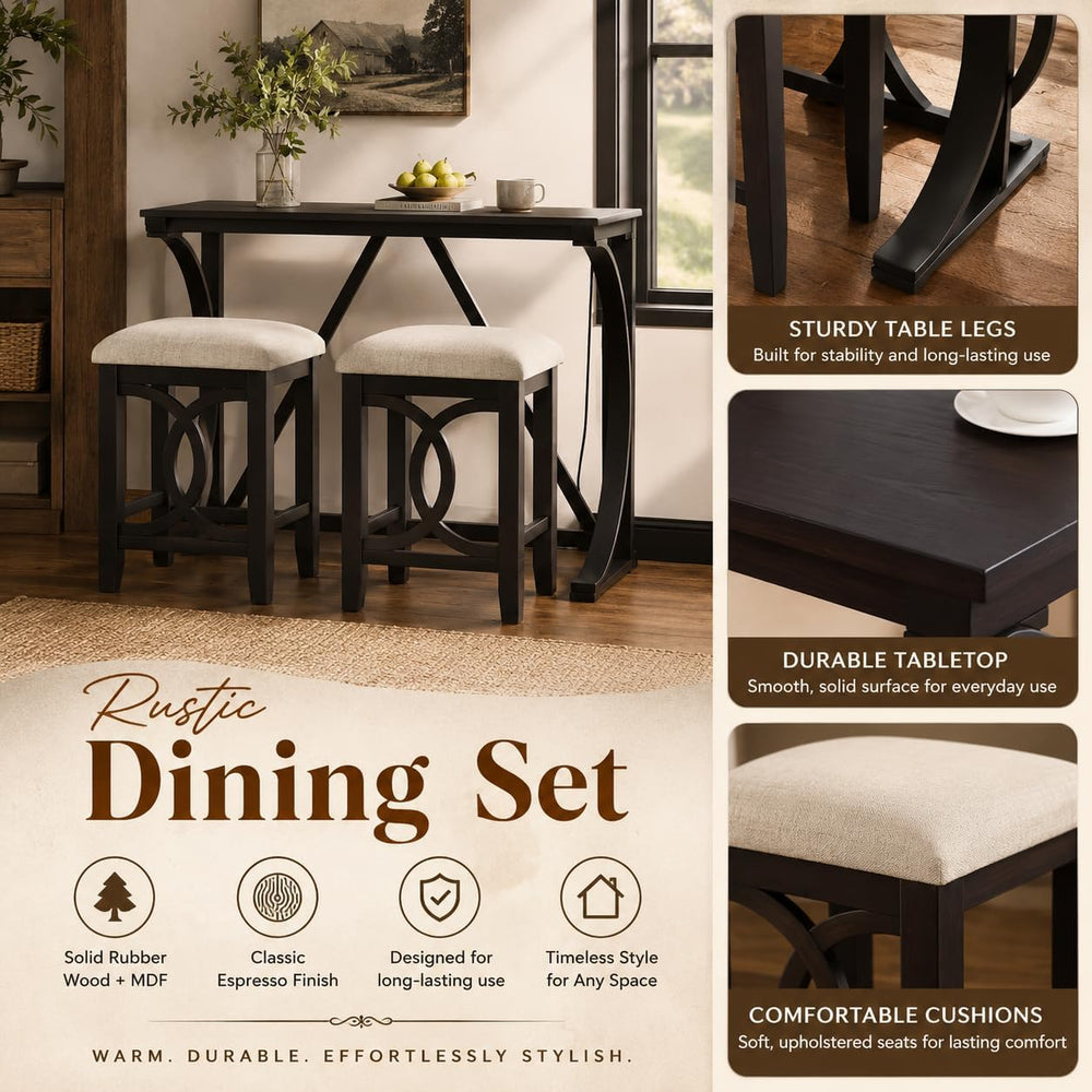 48" Bar Table and Chairs Set, Dining Table and Chair Sets, 3 Piece Count...