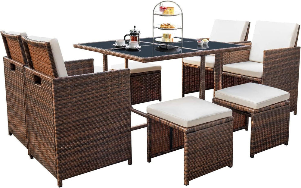 Devoko 9 Pieces Patio Dining Sets Outdoor Space Saving Furniture Sets,Beige