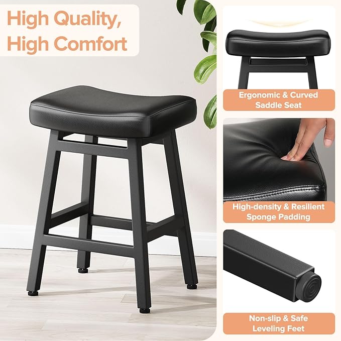 Counter Height Bar Stools Set of 3, 24 Inch Barstools for Kitchen Counter, Ki...