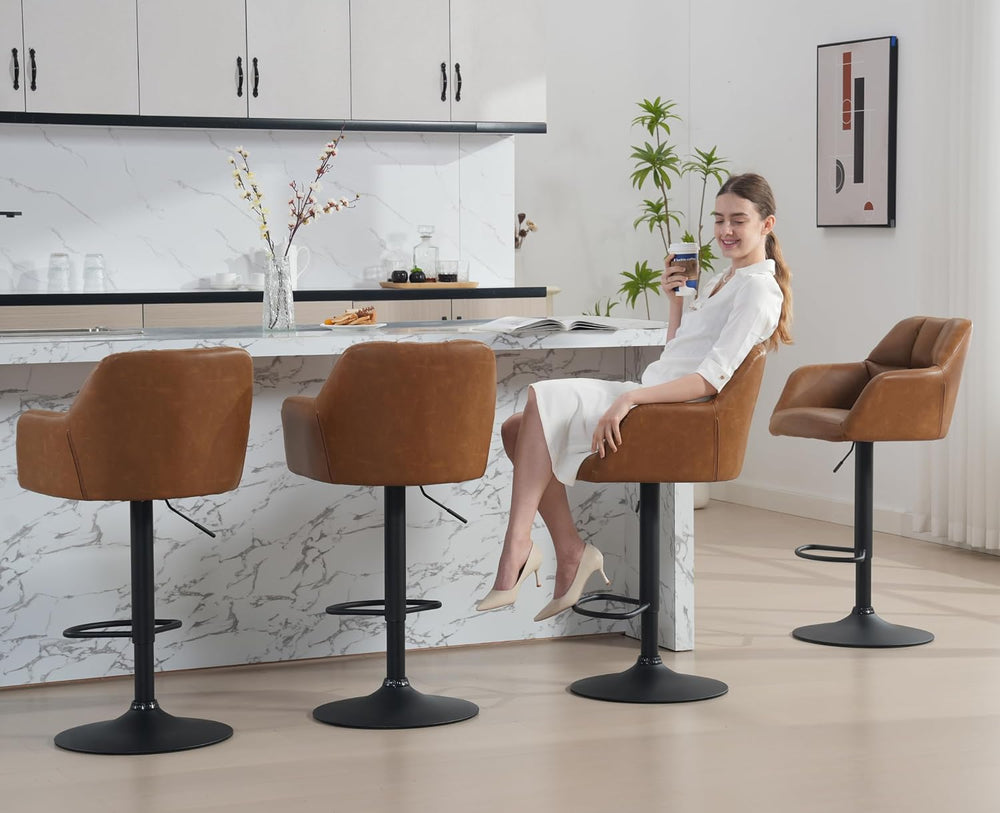EALSON Modern Swivel Bar Stools Set of 2 Leather Counter Height Barstools wit...