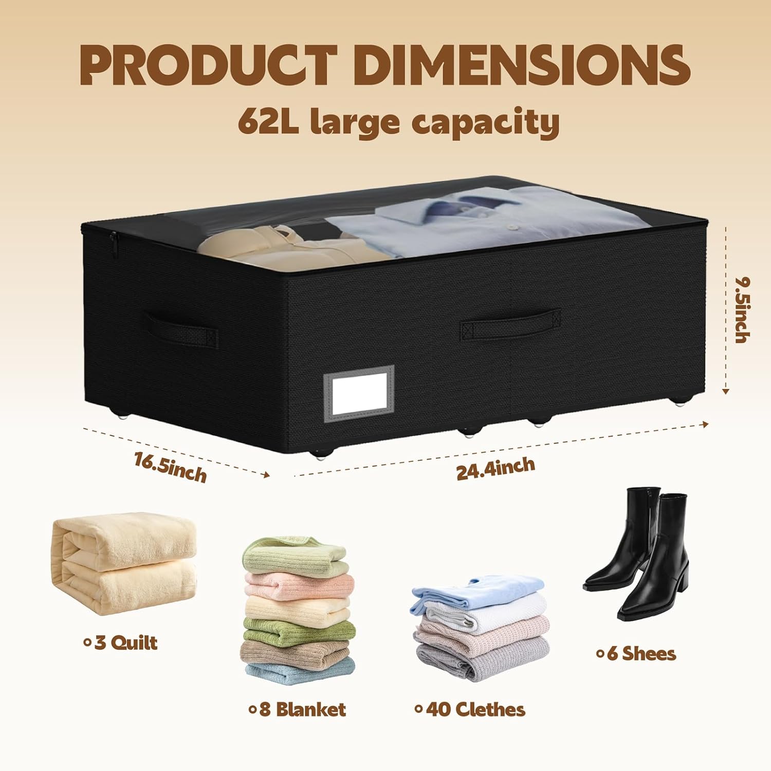 Under Bed Storage with Wheels, 2-Pack Under Bed Storage Containers, No Assemble Required 10 inches Height, Rolling underbed storage Drawers, Underbed Storage Bins for Shoes, Clothes, Blankets, Toys