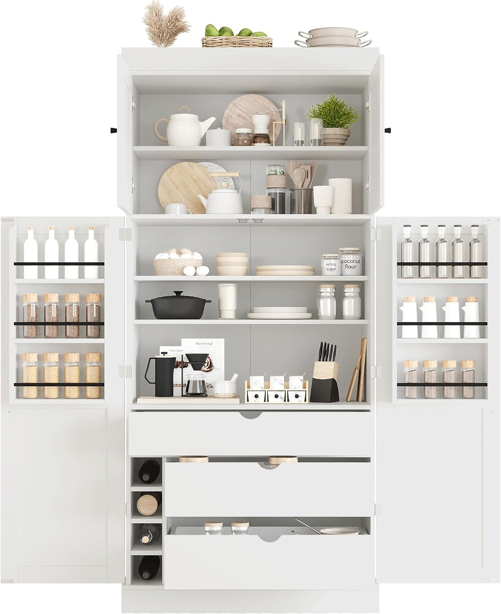 Large Freestanding Kitchen Pantry Cabinet, Cupboard Storage Cabinet with Adju...