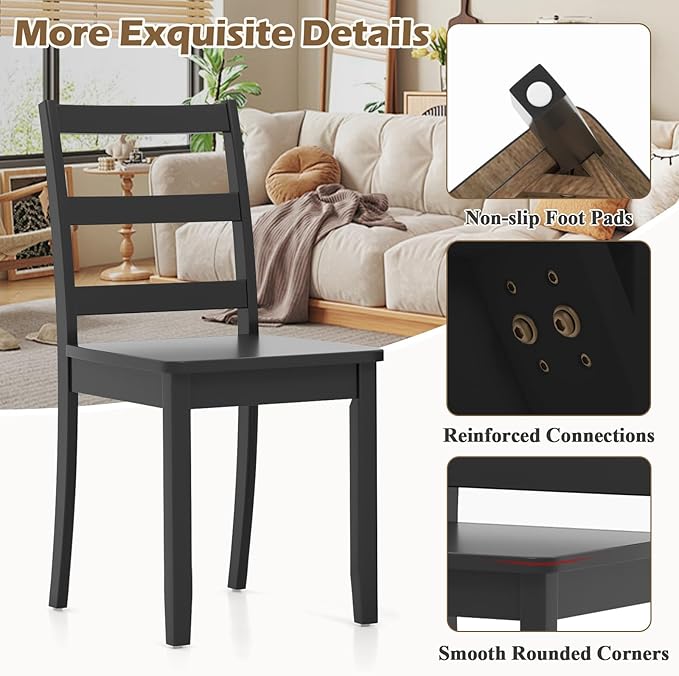 COSTWAY Wooden Dining Chairs Set of 4, Mid-Century Modern Armless Kitchen Side Chairs with Curved Backrest and Rubber Wood Legs for Home Dining Room, Kitchen, Restaurant (Black)