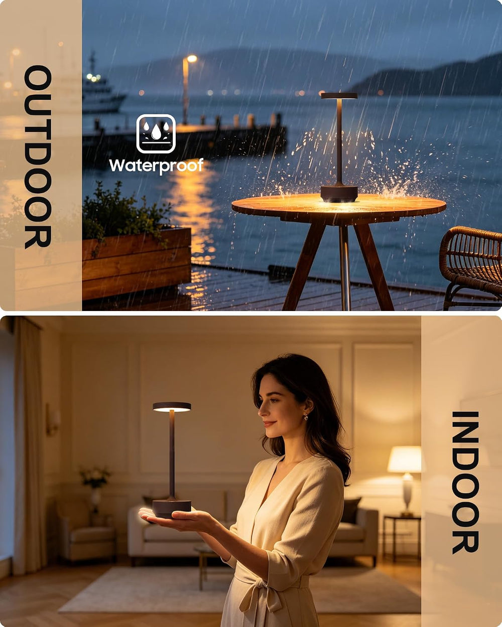 LED Cordless Lamp 5000mAh Table Lights Rechargeable 2-Pack Rust