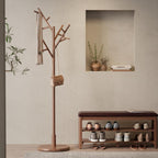 Muwuele Coat Rack, Solid Wood Coat Rack Freestanding With 12 Hooks, Coat Tree Freestanding Heavy Duty 3 Adjustable Heights For Coat, Hats, Handbags, Coat Hanger Stand For Entryway, Bedroom, Walnut