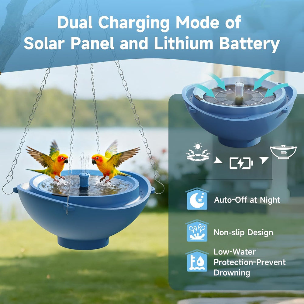 Solar Powered Bird Bath for Outside Fountain with Built-in Lithium Battery, 3...