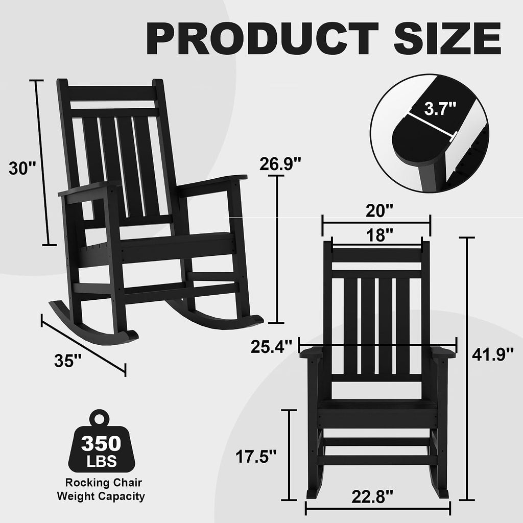 Outdoor HDPE Rocking Chairs, HDPE Oversized Patio Rocking Chairs, All Weather Resistant Porch Rocker, Heavy Duty Front Plastic Rockers for Outside