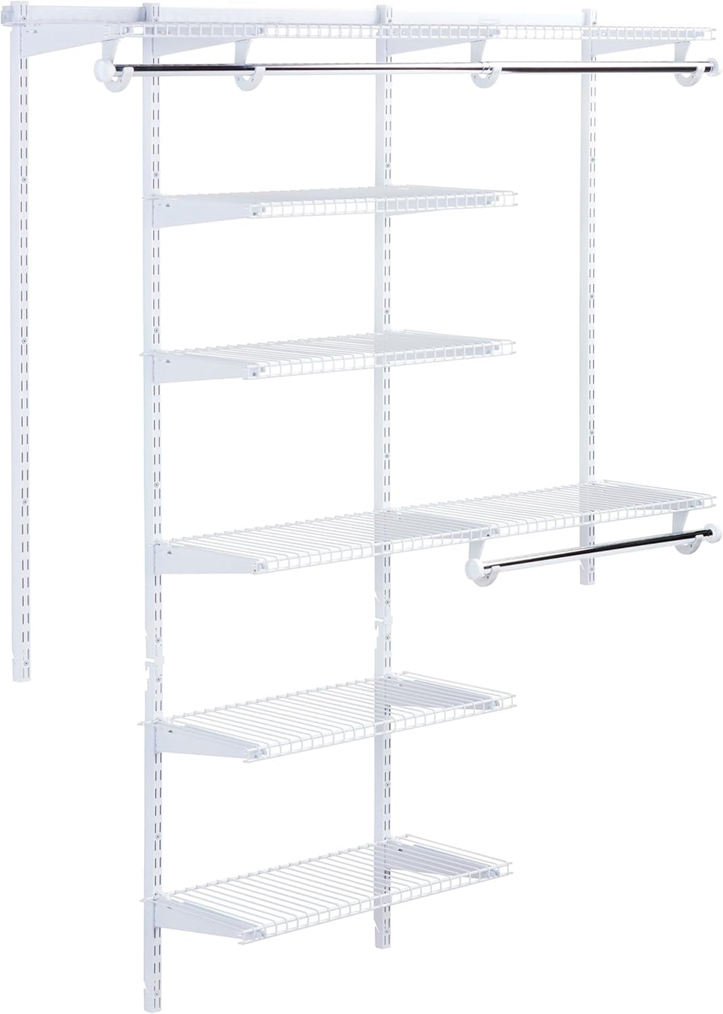 Rubbermaid Configurations Deluxe Custom Closet Kit 3-6 Ft. Adjustable Metal Wire Shelving White Finish Expandable Organization System Hardware Included for Home Closet/Pantry/Laundry/Mudroom