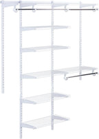 Rubbermaid Configurations Deluxe Custom Closet Kit 3-6 Ft. Adjustable Metal Wire Shelving White Finish Expandable Organization System Hardware Included for Home Closet/Pantry/Laundry/Mudroom