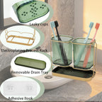 2-Pack Green Toothbrush Holders, Wall Mounted or Countertop Toothbrush Holders with Drain Tray, All-in-One Bathroom Organizers and Storage for Toothpaste, Razors, Family & Kids (Green)