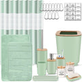 Bathroom Accessories Set,Green Bathroom Set,24 Pieces Bathroom Accessory Set with Shower Curtain,Trash Can for Bathroom Accessories Décor and Home Gifts