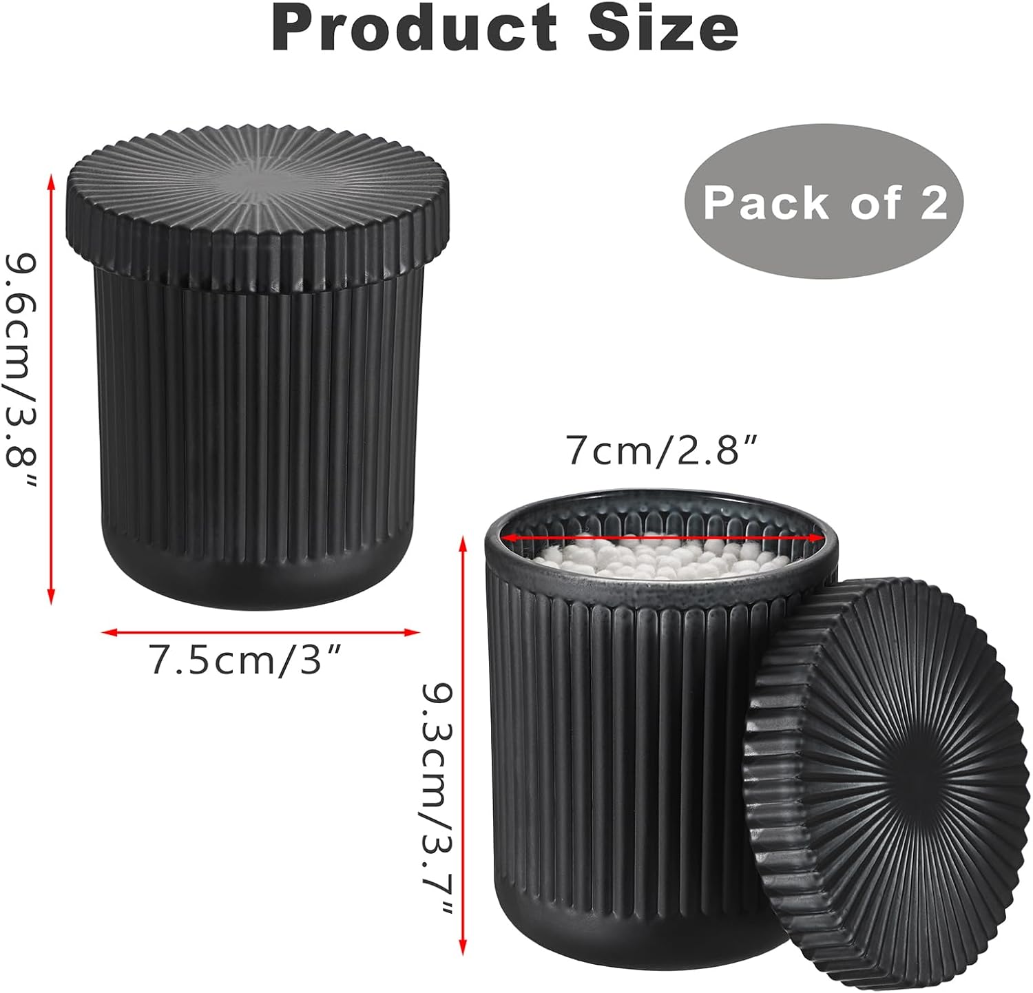 2 Pack Glass Qtip Holder with Lid, Qtip Dispenser Bathroom Storage Jars- Glass Apothecary Jars for Cotton Ball, Swab, Pads, Floss Picks, Bathroom Accessories Organization and Vanity Organizer(Black)