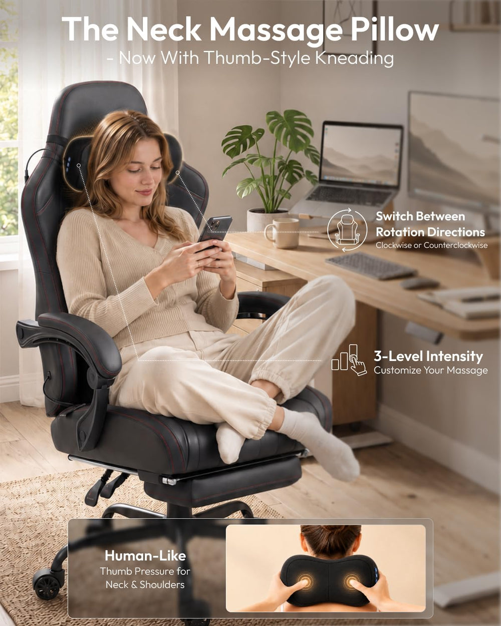 Dowinx Ergonomic High Back Gaming Chair for Adults with Massager Black | Shia...