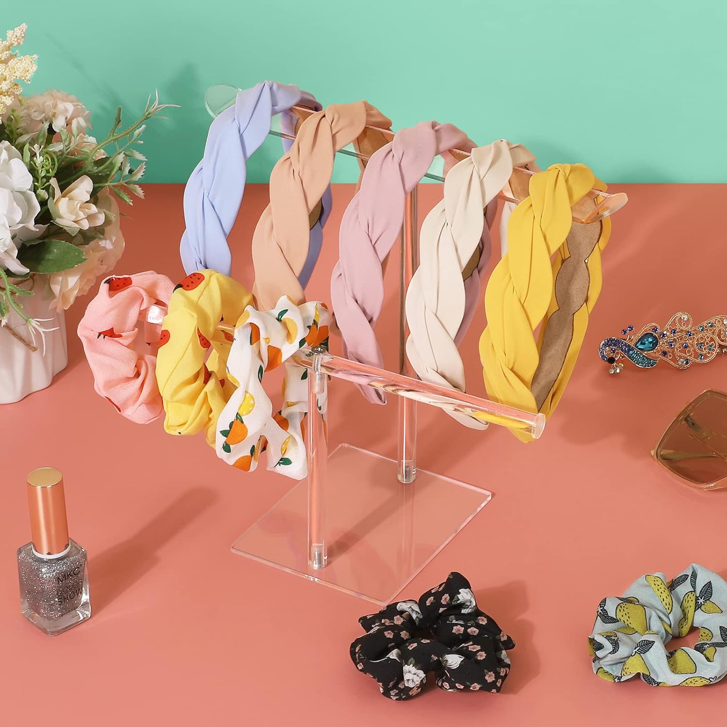 Headband Holder Scrunchie Holders Acrylic, Clear Hair Ties Stand Organizer, Headband Display Stand, Scrunchie Storage Organizers, Hair Accessories Organizer for Women and Girls