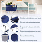 Bedside Storage Organizer 5 Pockets with 4 Hooks Hanging Storage Bag for Headboards/Bunk Bed (2Pack Dark Blue)