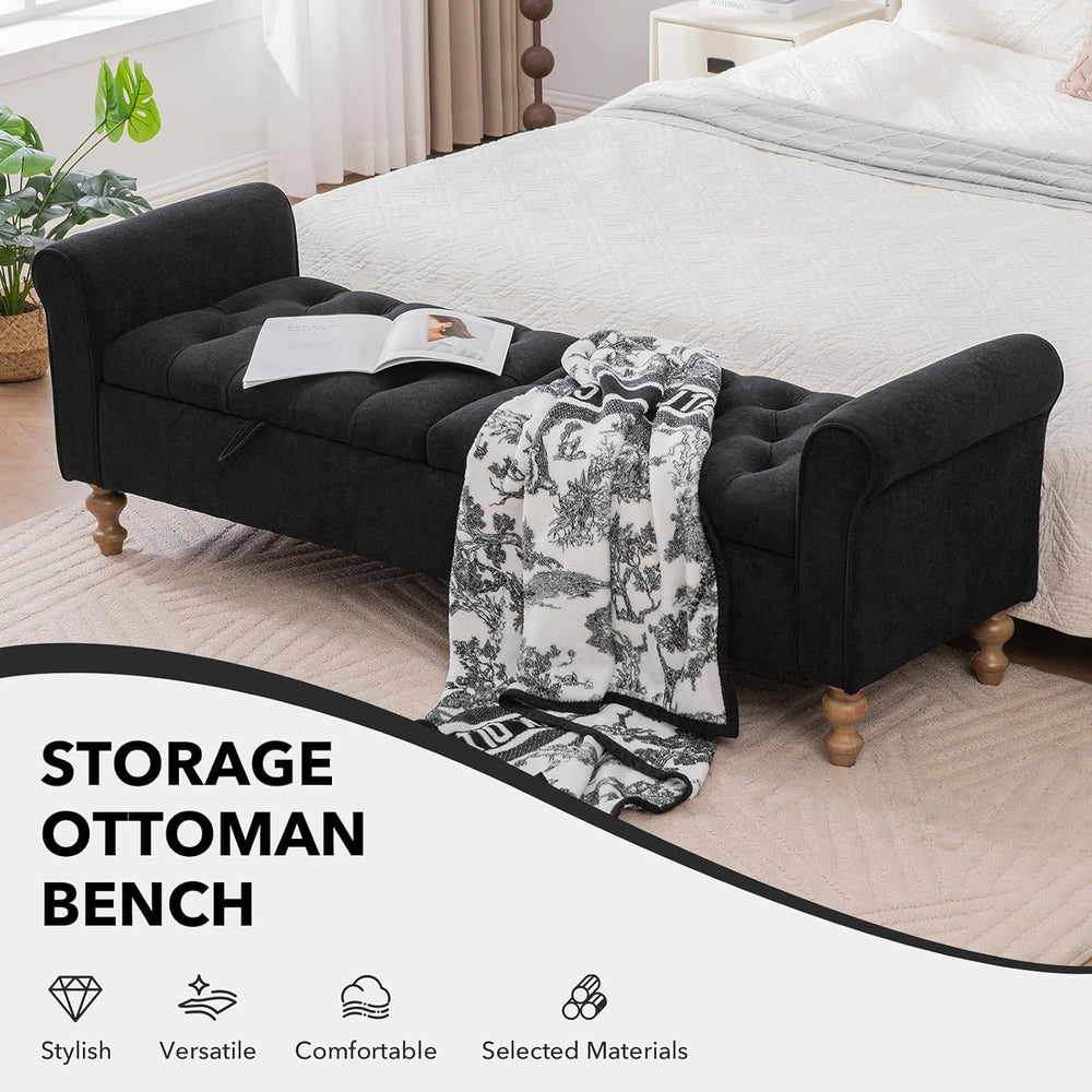 65" Oversize Storage Ottoman Bench, Fleece Upholstered End of Bed Benche...