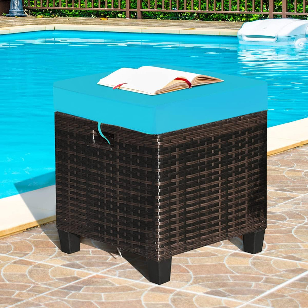 2PCS Patio Outdoor Ottomans, Rattan Wicker Ottoman Seat w/Removable Cushions,...