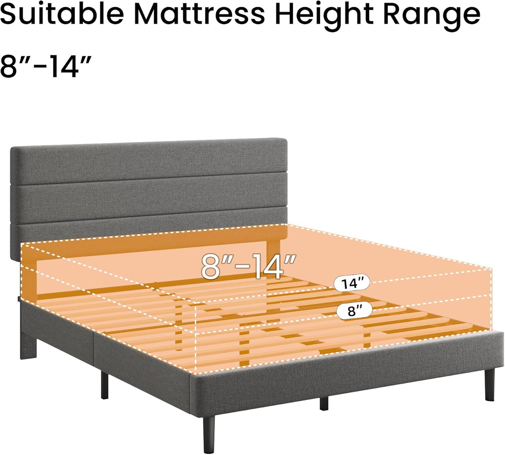 Queen Platform Bed Frame with Adjustable Linen Fabric Upholstered Headboard, ...