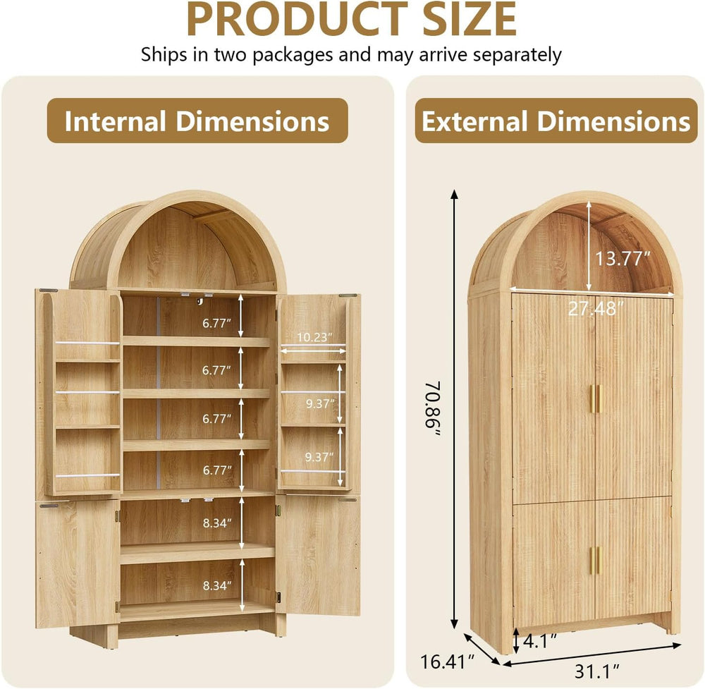 Arched Cabinet, 71" Tall Arched Kitchen Pantry Storage Cabinet with Door...