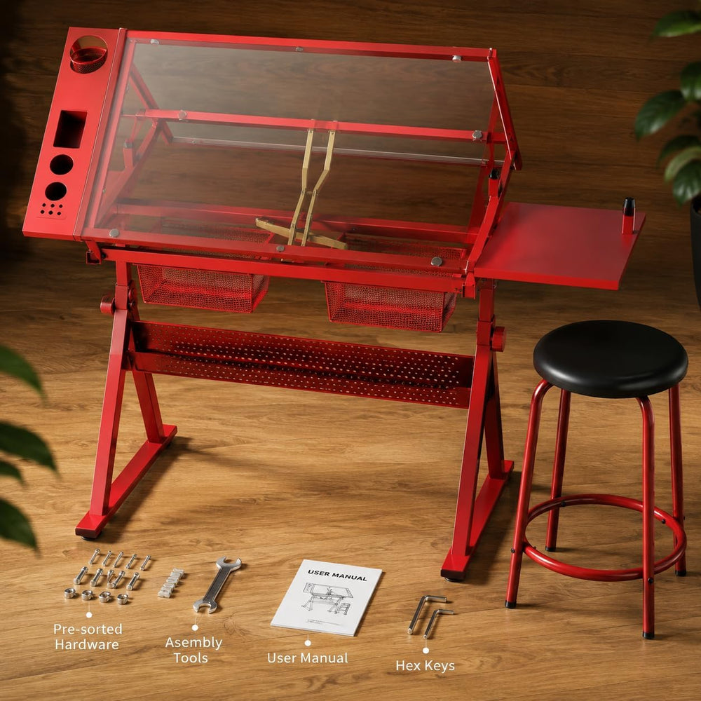 Adjustable Tempered Glass Drafting Table Modern Ergonomic Desk