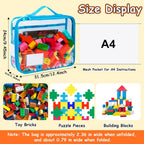 4 Pack Toy Storage Organizer Bag for Lego Bricks, Clear PVC Zippered Blocks Set with Manual Pocket& Name Tag, Waterproof Toy Carrying Case for Board Games& Building Blocks (Large, Colorful)