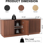 63'' Fluted TV Stand for TVs up to 75'', Modern Long Media Console with Storage Cabinets & Adjustable Shelves,Entertainment Center for Living Room Bedroom (Walnut)