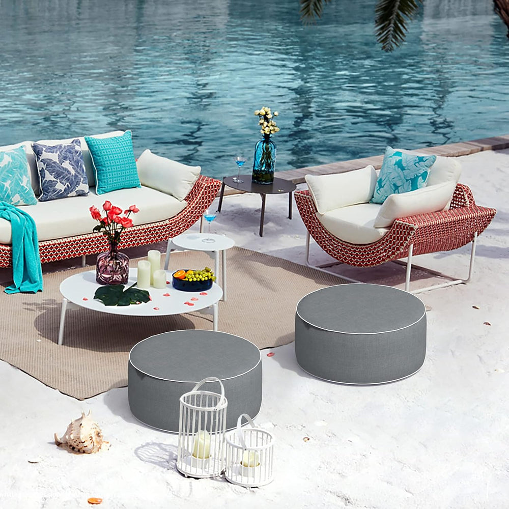 Indoor/Outdoor Inflatable Ottoman D21 x H9 inch, Round Footstool Inflatable F...