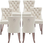 Velvet Dining Chairs Set of 6, Upholstered Dining Room Chairs with Nailhead Trim, Sillas de Comedor Modernas 6, Wooden Kitchen Chairs for Dining Room, Living Room, Kitchen, Bedroom, Beige