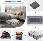Onlyeasy Foldable Underbed Bags 2 Pack - Blankets Clothes Comforters Storage Bag Breathable Zippered Organizer for Bedroom with Clear Window and 4 Handles, 39.4x19.7x5.9 in, Linen-like Grey, MXDUBBP2